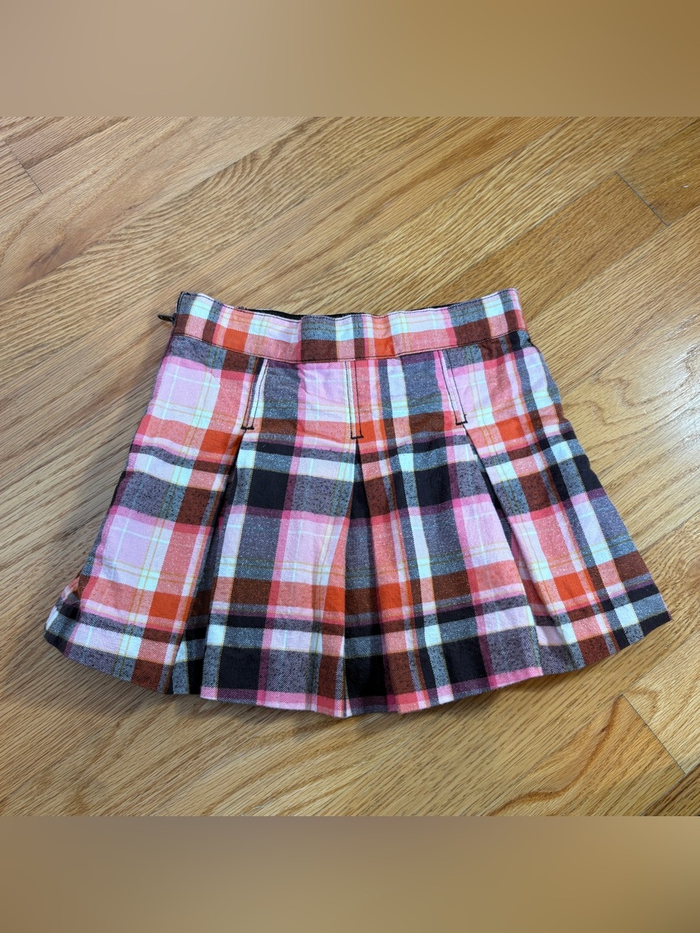 Janie & Jack Plaid Academic Skirt 2T Adjustable Waist Pink Orange Brown White